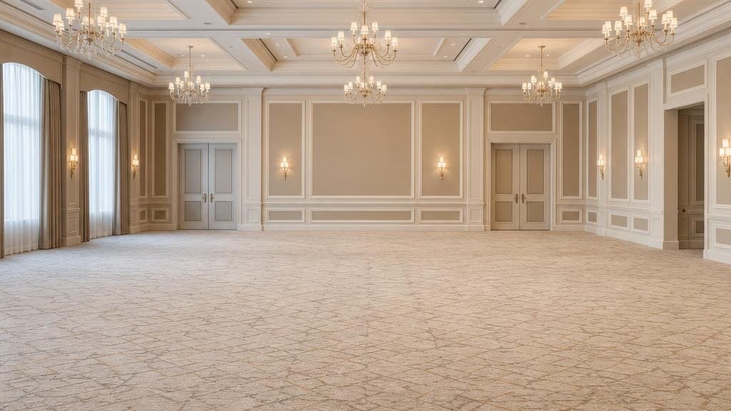 Bright empty hotel ballroom before event production begins